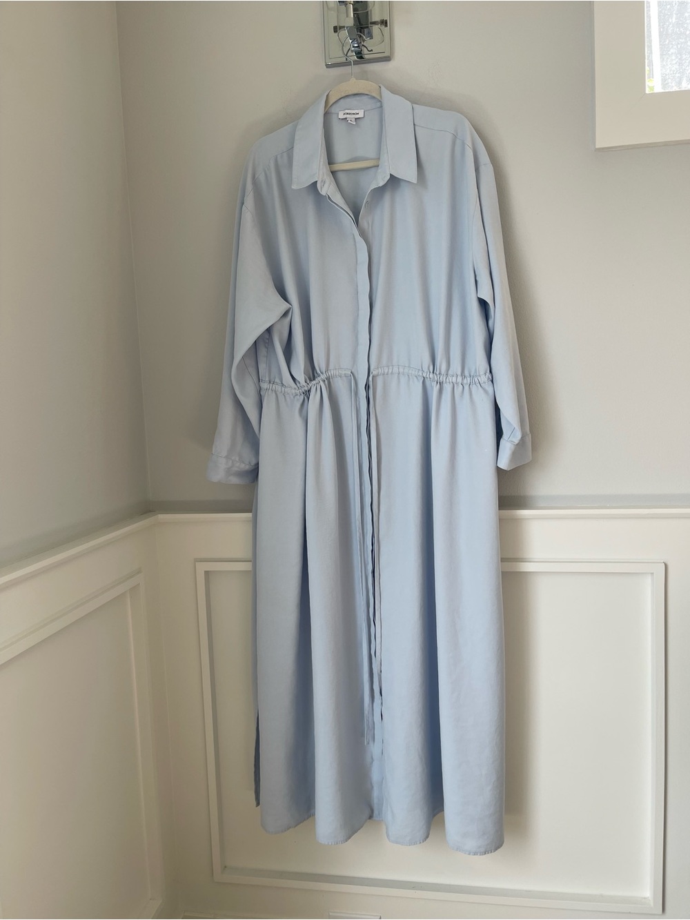 Nordstrom Light Blue Maxi Shirt Dress with Drawstring Waist